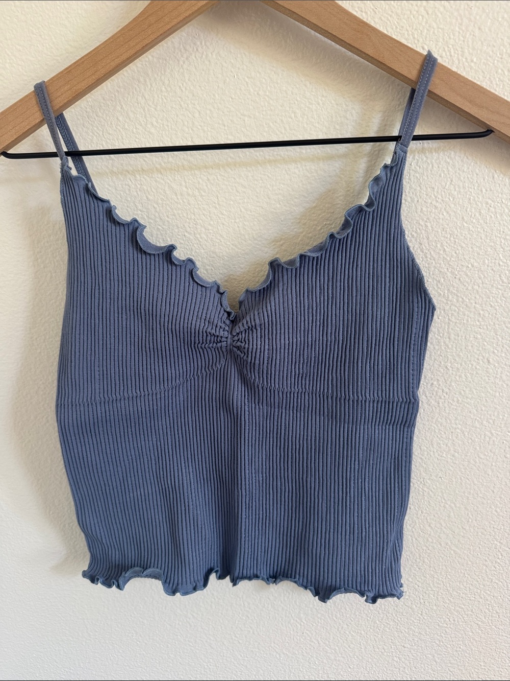 Urban Outfitters Slate Blue Ribbed Lettuce-Edge Cami
